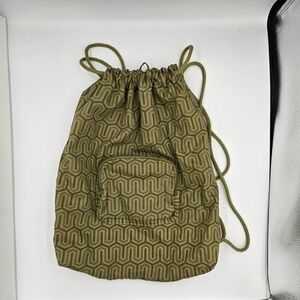 Geometric‎ Olive Green Drawstring Backpack Bag with Front Pocket